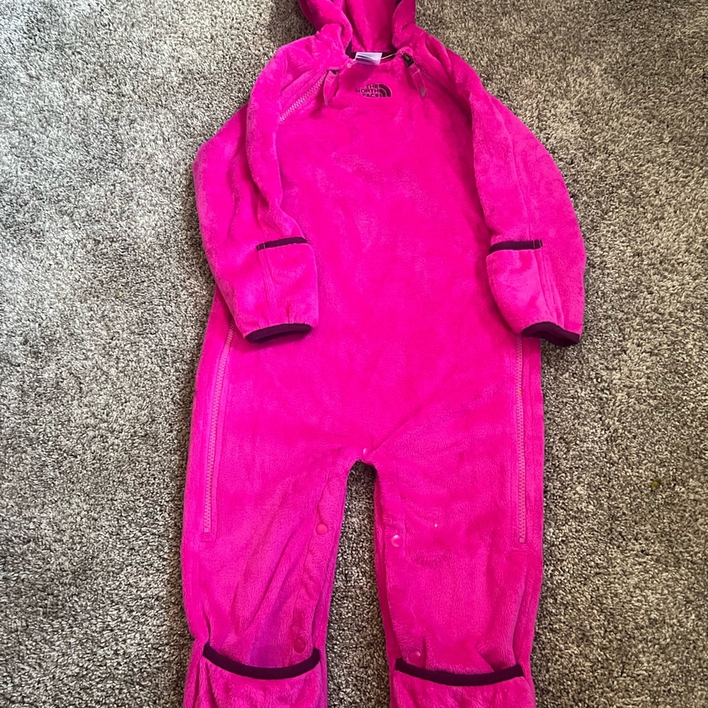 The North Face Kids Fuchsia Pink Fleece One-Piece Hooded Suit